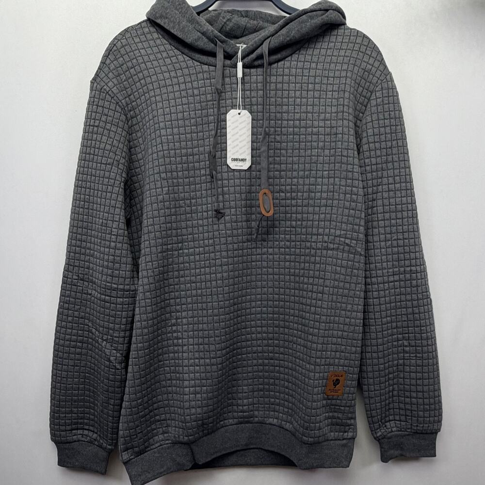 Coofandy Men's Size Medium Gray Quilted‎ Pullover Hoodie NWT